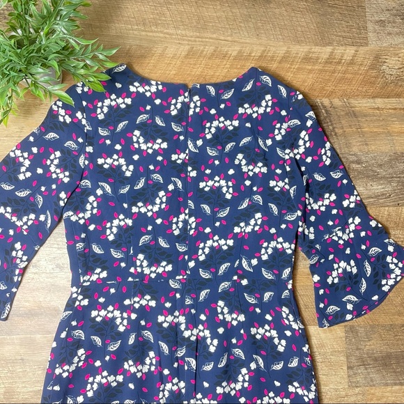 Boden Sheath Dress midi length Floral Design bell sleeve crew neck - Picture 9 of 14